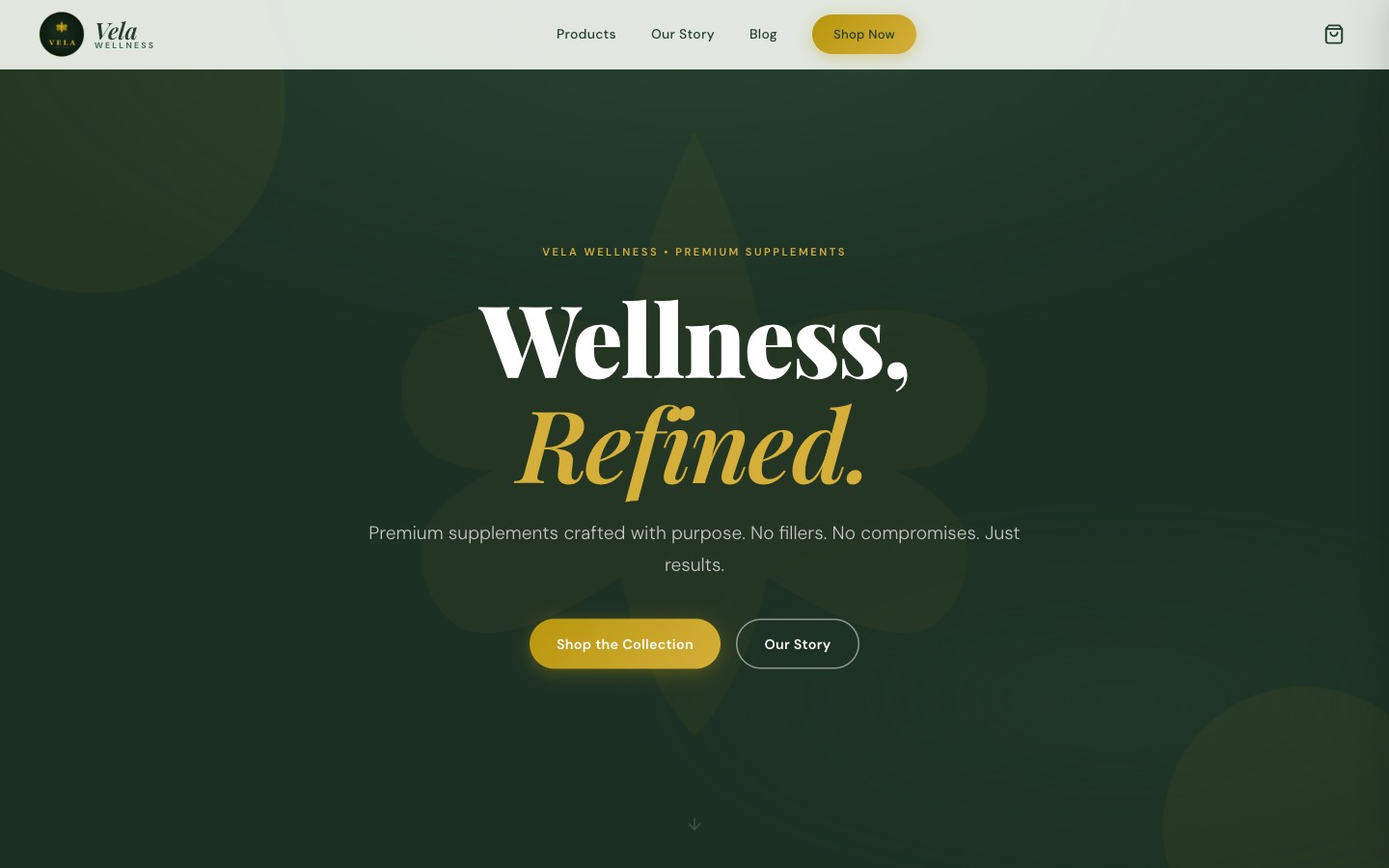 Vela Wellness storefront homepage